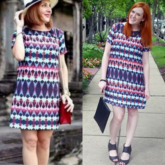 J. Crew Short Sleeve Gallery Shift Dress Geometric Print C5608 Size 12 - Picture 4 of 10